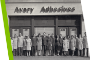 Historical Avery employees posing in front of office