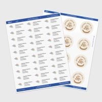 two sheets of rectangle and round labels on gray background