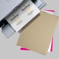 Circle-shaped image of Avery blank label sheets in various sizes and colors