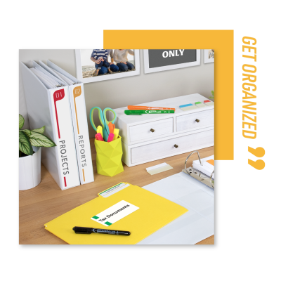 get organized office desk with binders and folders