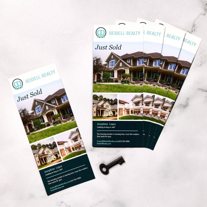 Custom rack cards are great to use as real estate cards to showcase home sales