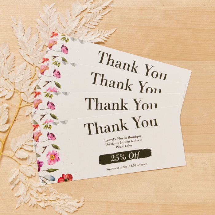 Send thank you cards to customers and clients using custom rack cards.