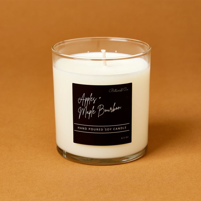 candle science apples and maple bourbon fall candle scent featuring avery candle label