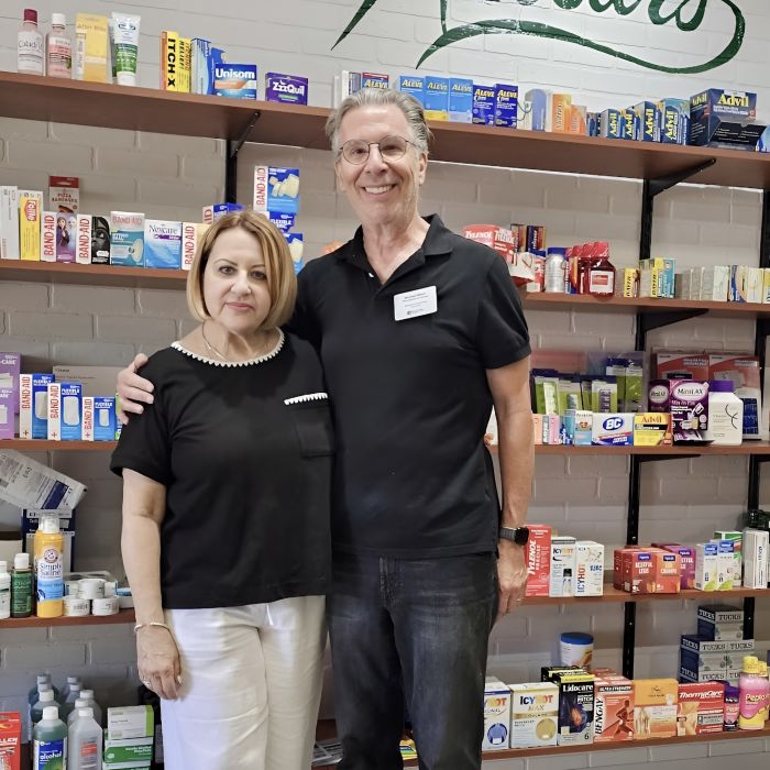 Meredith and Michael Miller owners of small business Websters pharmacy and Avery customer