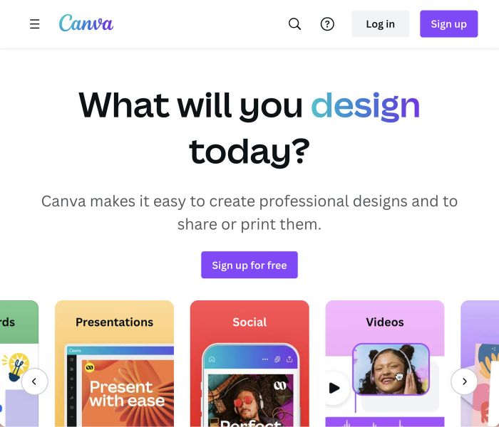 Canva sign in page to create an account