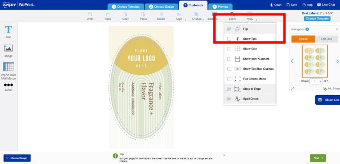 Rotate you template using the arrow icon at the top or your text box in Avery Design & Print Online