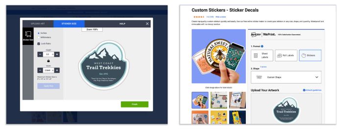 Choose the dimensions you want for your sticker and how many you want to order