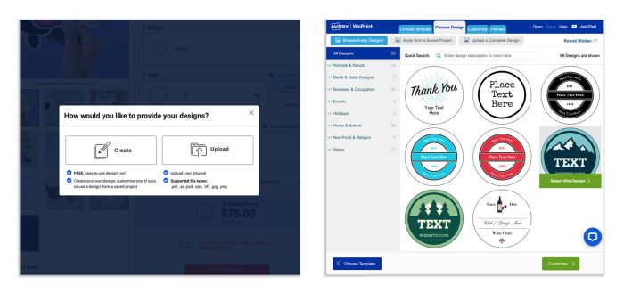 Choose a predesigned template or upload your own sticker artwork