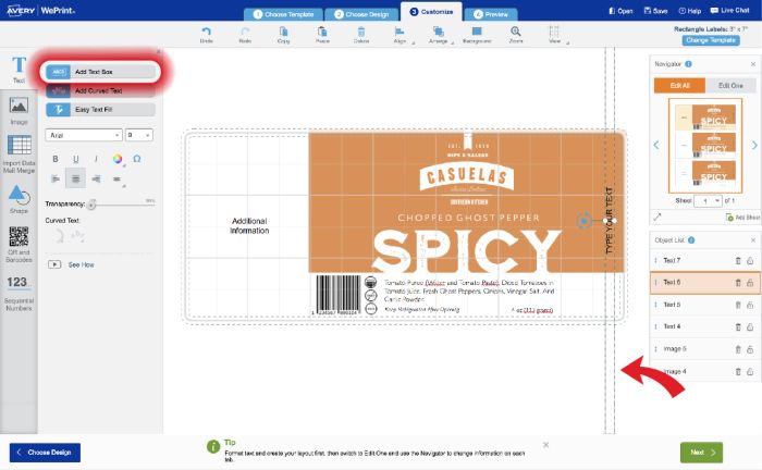 Add text box to your product labels