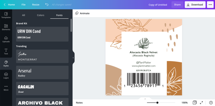 Canva is great label design software for creating product labels