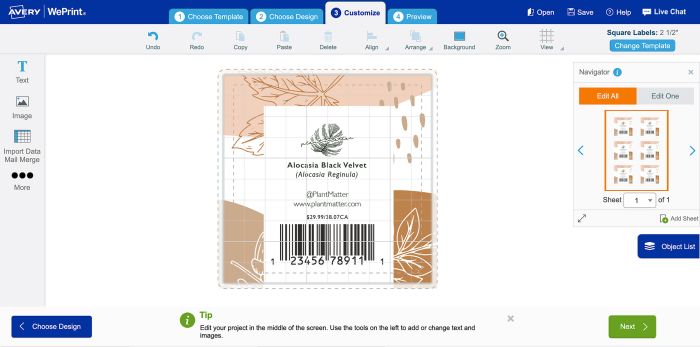 Avery Design & Print is easy label design software for product labels and more