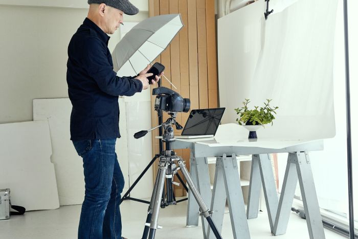 Product photography setup in a spare office
