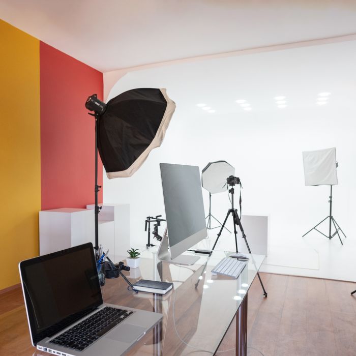 Product photography setup in a spare office