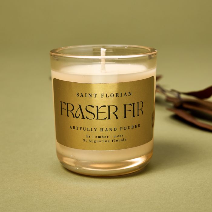 Frasier Fir candle label from Avery featuring Candlescience holiday fragrance oil