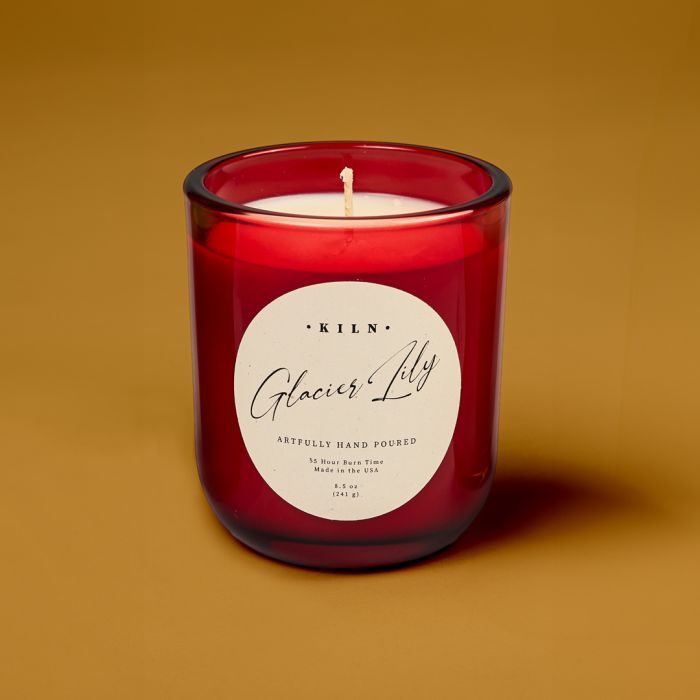 Glacier Lily candle label from Avery featuring Candlescience holiday fragrance oil