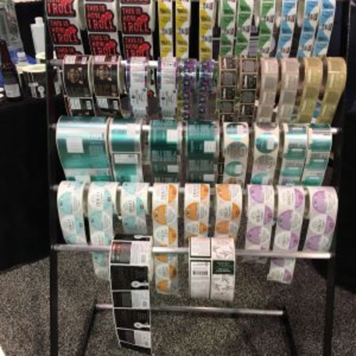 The roll label display rack great idea for showcasing labels at trade shows.