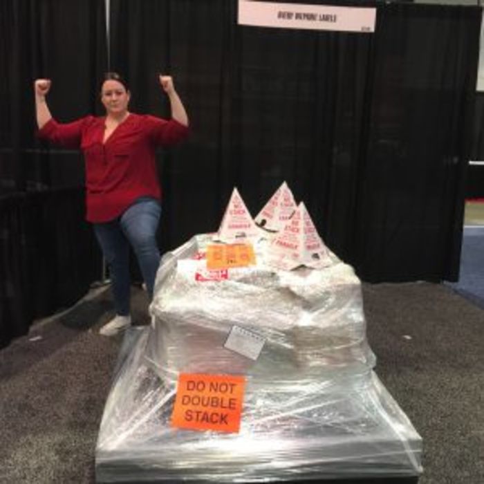 Avery employee who packed and shipped trade show display pallet herself.