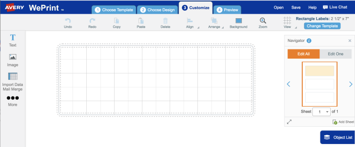 open a free avery template to start creating variable data labels