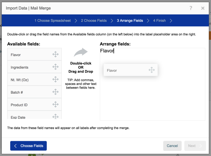 drag and drop your variable data into the proper fields