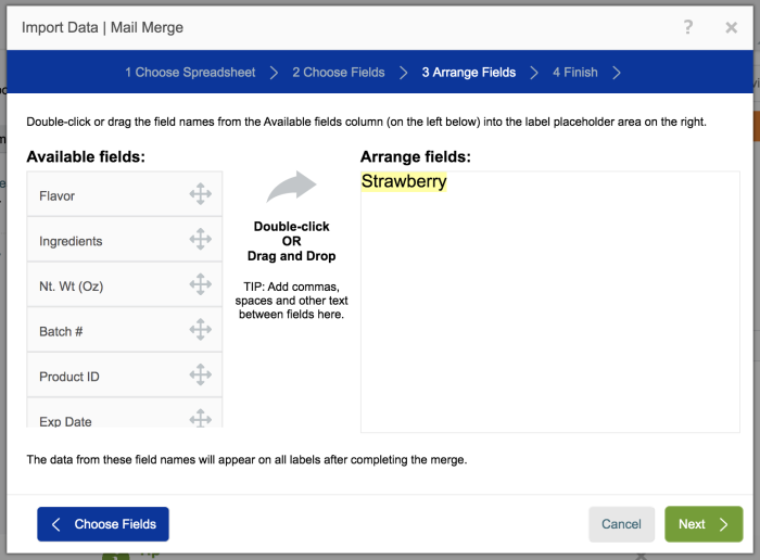 Arrange the fields for your variable printing