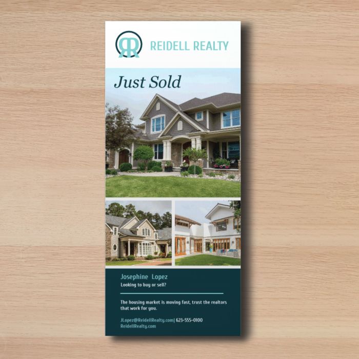 Custom rack cards are great to use as real estate cards to showcase home sales