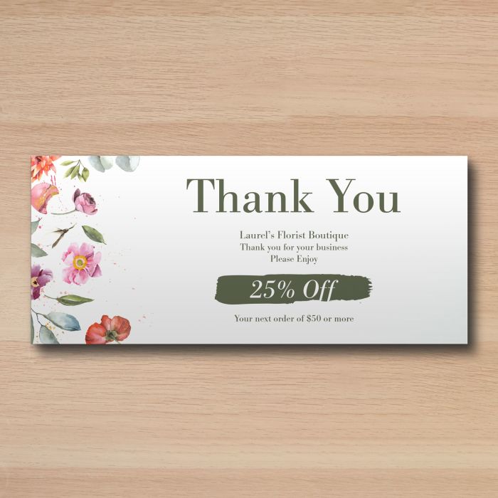 Send thank you cards to customers and clients using custom rack cards.