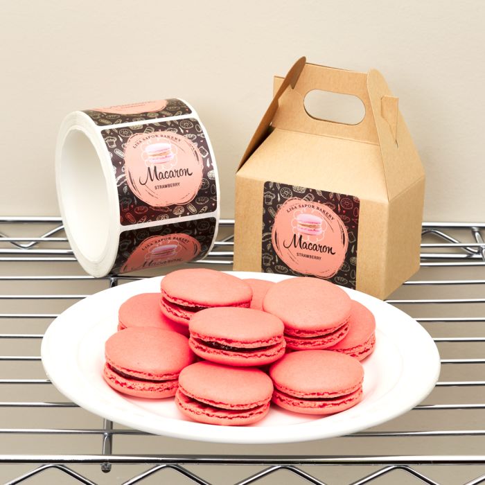 Macaroons with packaging and branded roll labels from Avery WePrint
