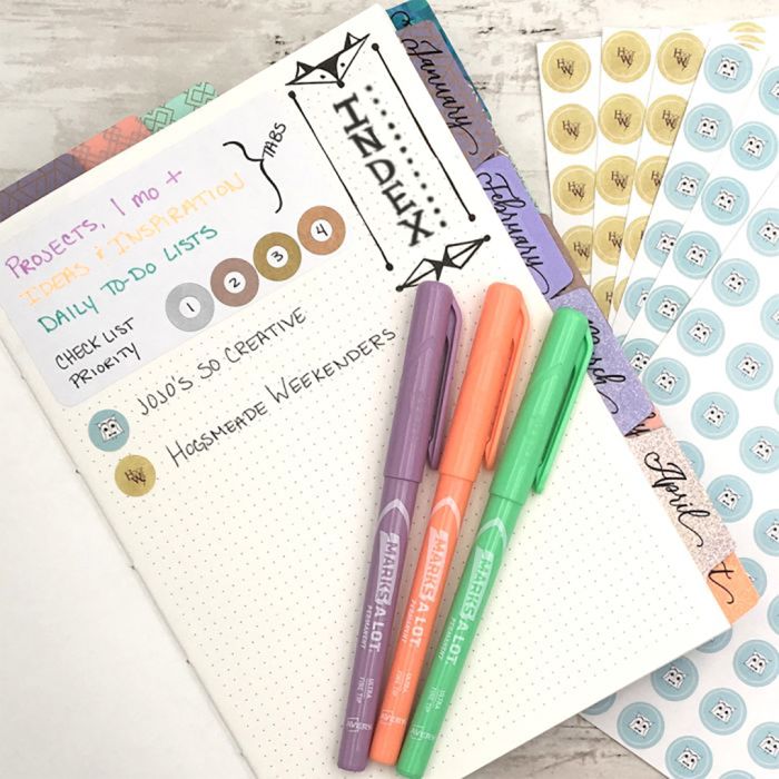 a simple bullet journal index layout using custom planner stickers 