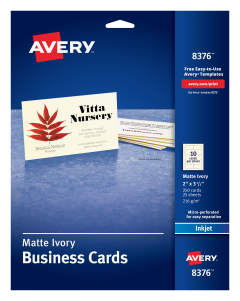 Avery Ivory Matte Business Cards for Inkjet Printers 8376, Pack of 250
