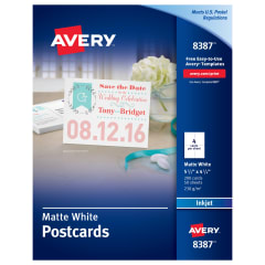 Avery White Matte Postcards for Inkjet Printers 8387, 5-1/2" x 4-1/4",  Box of 200