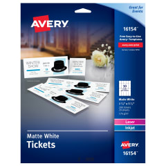 Avery White Matte Tickets with Tear-Away Stubs 16154, 1-3/4" x 5-1/2", Pack of 200