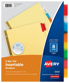 Avery Big Tab Insertable Dividers 11111, Buff Paper, 8 Multicolor Tabs, 1 Set