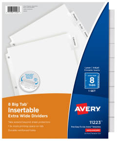 Avery Big Tab Insertable Extra Wide Dividers 11223, 8 Clear Tabs, 1 Set