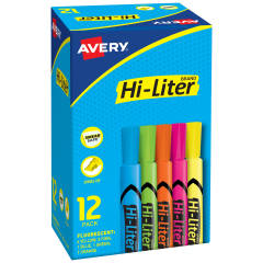 HI-LITER Desk-Style Highlighters 98034, Assorted, Fl. Blue, Fl. Green, Fl. Orange, 3 Fl. Pink, 6 Fl. Yellow, Pack of 12 