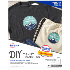 Avery Dark T-shirt Transfers for Inkjet Printers 3279, 8-1/2" x 11", Pack of 5