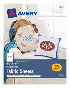 Avery Printable Fabric for Inkjet Printers 3384, 8-1/2" x 11", Pack of 5