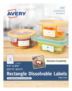 Avery Rectangle Dissolvable Labels, 1-1/4" x 2-3/8", Pack of 90