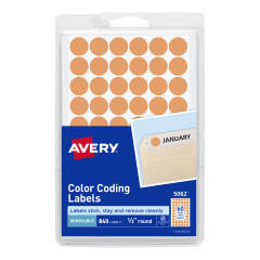Avery Neon Orange Removable Color Coding Labels 5062, 1/2" Round, Pack of 840