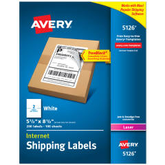 Avery Internet Shipping Labels with TrueBlock Technology for Laser Printers 5126, 5-1/2" x 8-1/2", Box of 200