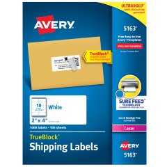 Avery Shipping Labels with TrueBlock Technology for Laser Printers 5163, 2" x 4", Box of 1,000