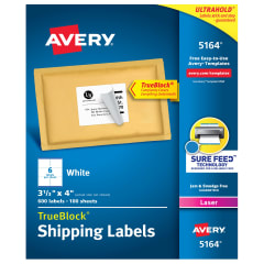 Avery Shipping Labels with TrueBlock Technology for Laser Printers 5164, 3-1/3" x 4", Box of 600