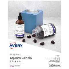 Avery(R) Printable Blank Square Labels, 2.75" x 2.75", Matte White, 630 Customizable Labels (5196)