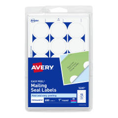 Avery White Mailing Seals for Laser and Inkjet Printers 5247, 1" Round, Pack of 600