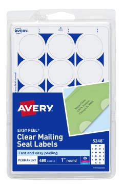Avery Clear Mailing Seals for Laser and Inkjet Printers 5248, 1" Round, Pack of 480