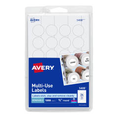 Avery White Removable Print or Write Labels 5408, 3/4" Round, Pack of 1008