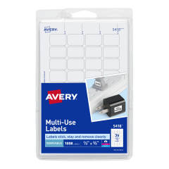 Avery White Removable Print or Write Labels 5418, 1/2" x 3/4", Pack of 1000
