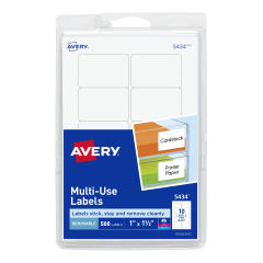 Avery White Removable Print or Write Labels 5434, 1" x 1-1/2", Pack of 500