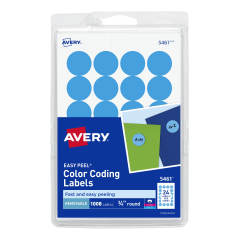 Avery Light Blue Removable Print or Write Color Coding Labels for Laser and Inkjet Printers 5461, 3/4" Round, Pack of 1008