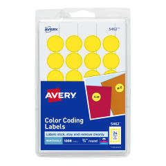 Avery Yellow Removable Print or Write Color Coding Labels for Laser and Inkjet Printers 5462, 3/4" Round, Pack of 1008