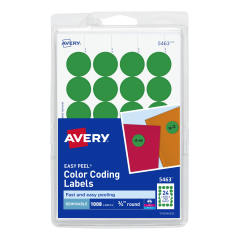 Avery Green Removable Print or Write Color Coding Labels for Laser and Inkjet Printers 5463, 3/4" Round, Pack of 1008